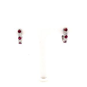 14K White Gold Ruby and Diamond Half-Hoop Earrings